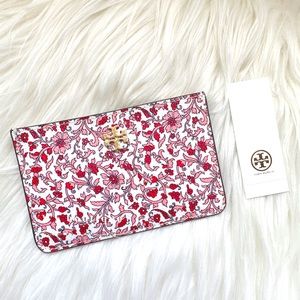 NWT Tory Burch Carter Slim Card Case Floral Printed Keepsake Pink Red 67323 RARE